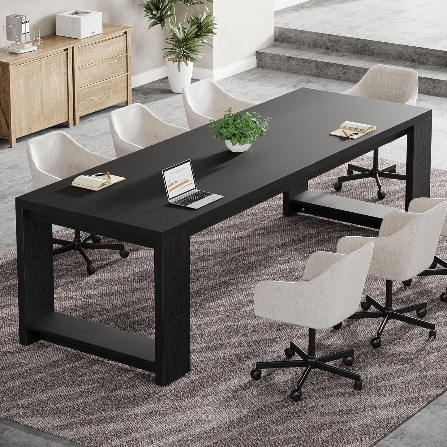 Tribesigns Large Conference Table - 87-Inch Rectangular Meeting Desk for 6-8 | Black Farmhouse Style