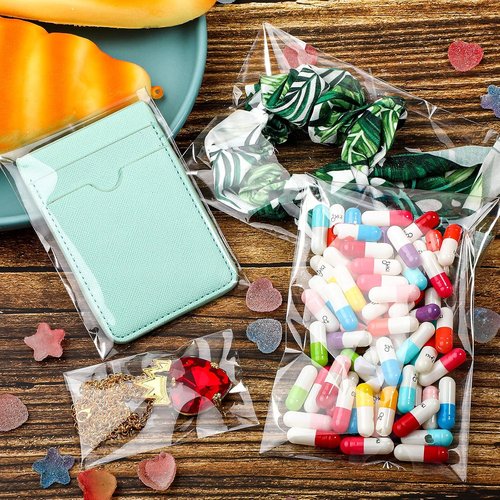 Geyoga Clear Plastic Cello Bags - Resealable Self-Sealing for Candy & Cookies | 240 Pieces in 4 Sizes