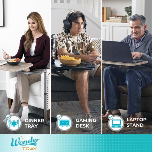 Stander Wonder Tray, Adjustable Swivel Table, Extra-Large Computer Stand, Couch Desk & Gaming Bench, TV-Trays for Eating on Couches, Chairs, Recliners with Laptop Wedges and Cup Holder, XL, Black