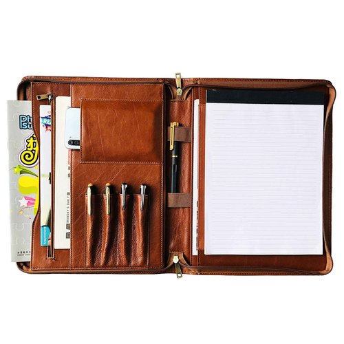 Gvalant Genuine Leather Portfolio, Zippered Padfolio for Men, Leather Binder for Letter Size Notepad, Portfolio for Women, Business Organizer A4 Document Bag