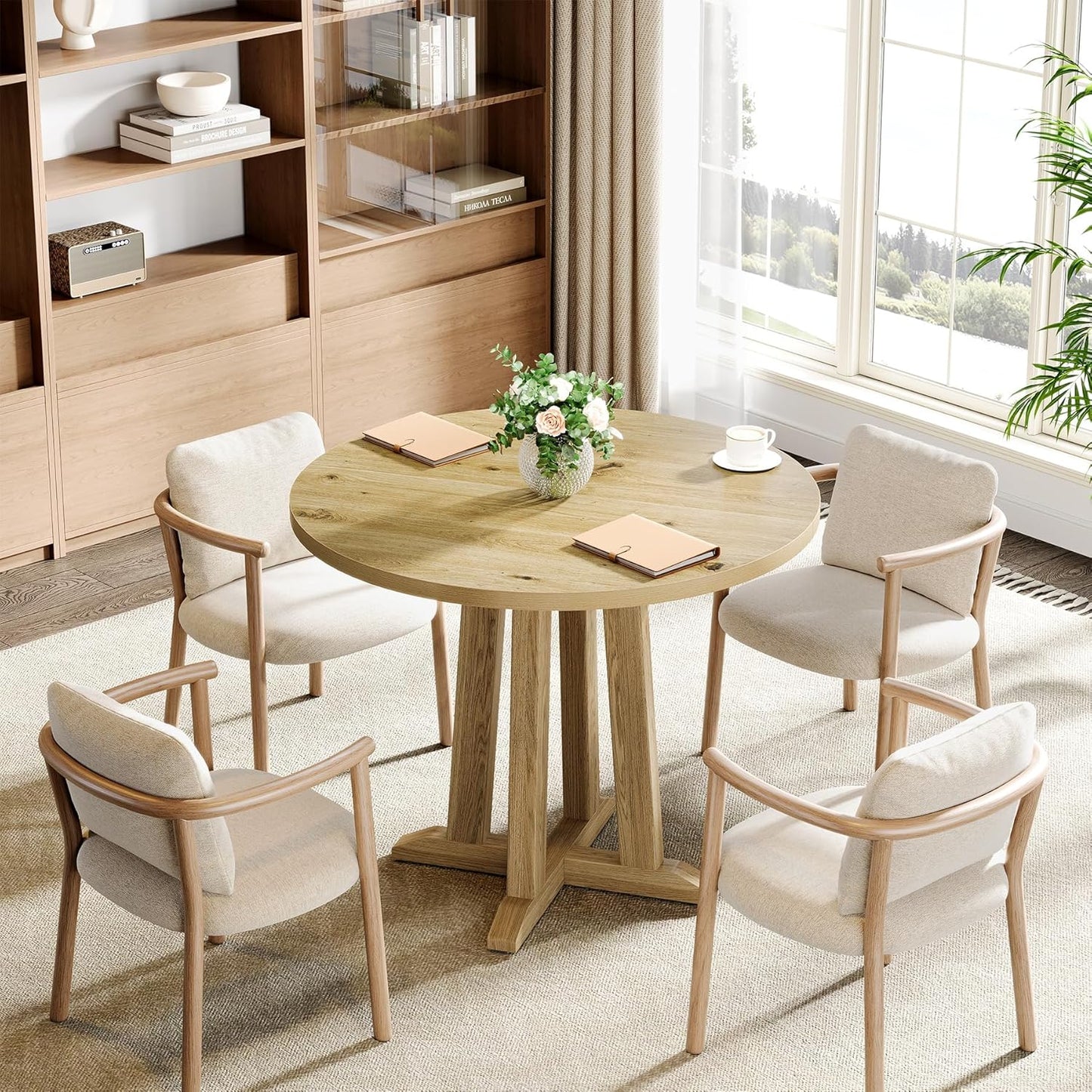 Tribesigns Round Conference Table - Sturdy 31.5" Meeting Table for 2-4 People | Natural Wood Finish