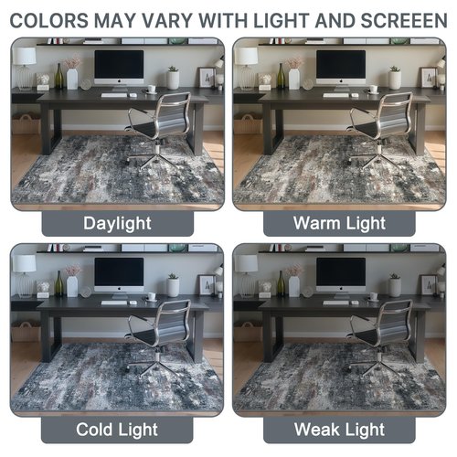 Office Chair Mat for Hardwood Tile Floor, Abstract 48"X 60" Desk Mats for Office Chair on Rolling Chairs Carpet, Desk Anti-Slip 1/5" Thick Rug for Computer Chair, Thin Low-Pile Floor Mat, Dark Gray
