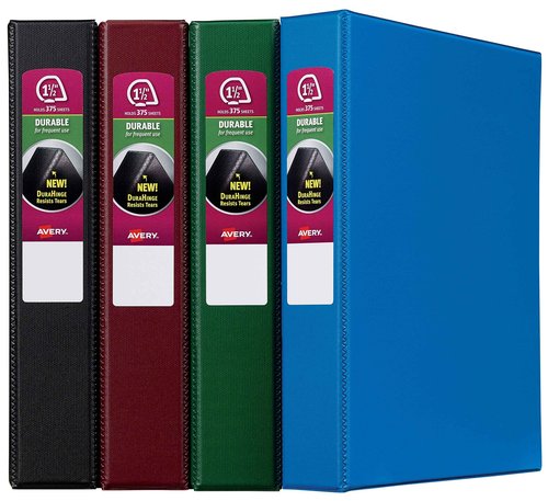 Avery Durable 3 Ring Binders, 1.5" Slant Rings, Case Pack of 12 Assorted Binders (11358)