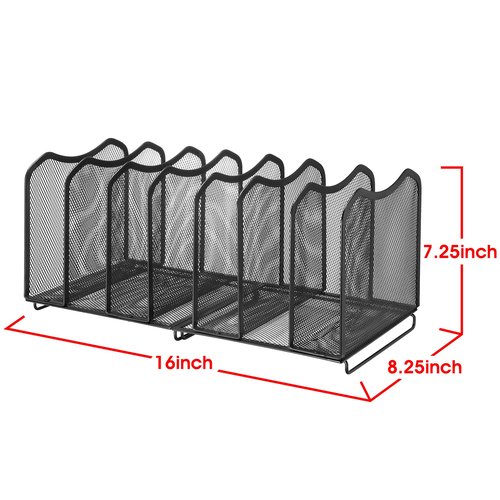 Simple Trending Mesh Desktop File Sorter Organizer, 7 Section Bookshelf For Desk Home Office, Black
