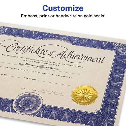 Avery Inkjet Print or Write Notarial Seals, 2 in Diameter, Gold, 18 Packs (5868)