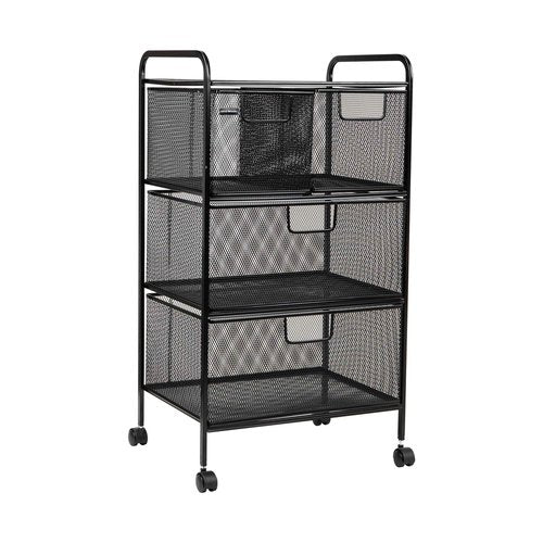 Mind Reader Cart with Drawers, Multipurpose Office Organizer, Utility Cart, Rolling Storage, Metal Mesh, Black
