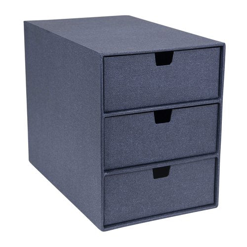 Bigso Box of Sweden Ingrid 3-Drawer Fiberboard Desk Organizer for Office Supplies and Accessories - Stackable Makeup Drawer Organizer - 6.3in x 9.9in x 8.1in - Blue