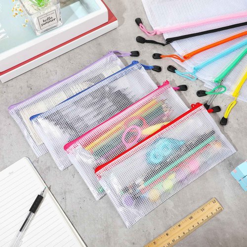 Sherr 120 Pcs Mesh Zipper Pouch Bulk Pencil Pouches 9.45'' x 4.53'' Small Clear Mesh Bags with Zipper A6 Waterproof File Bag Pencil Case for School Office Travel Organization(White)