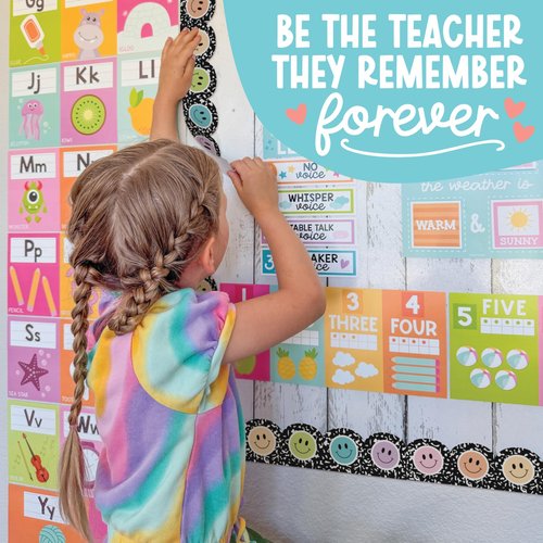 50ft Bulletin Board Borders Trim - Classroom Borders for Bulletin Board Decorations, Teacher Supplies for Classroom Decor Preschool, Kindergarten & Elementary, Smiley Scalloped Boarders