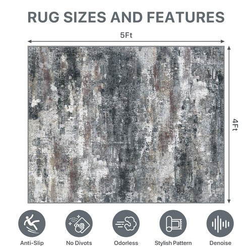 Office Chair Mat for Hardwood Tile Floor, Abstract 48"X 60" Desk Mats for Office Chair on Rolling Chairs Carpet, Desk Anti-Slip 1/5" Thick Rug for Computer Chair, Thin Low-Pile Floor Mat, Dark Gray
