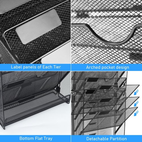 lemonsea Wall File Organizer, 10 Pockets Mesh Hanging File Organizer, Wall Mount File Paper Folder Holder With Hooks, Wall Organizer Magazine Document Mail for Office School, Black