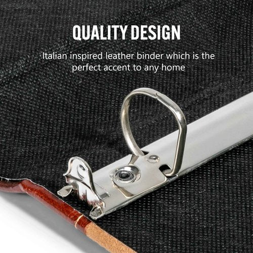 Bellagio-Italia 3-Ring 1" D Ring Binder, Tuscanny Faux Leather - for Documents, File Storage, and Trading Cards, Stores up to 250 Pages,Crimson