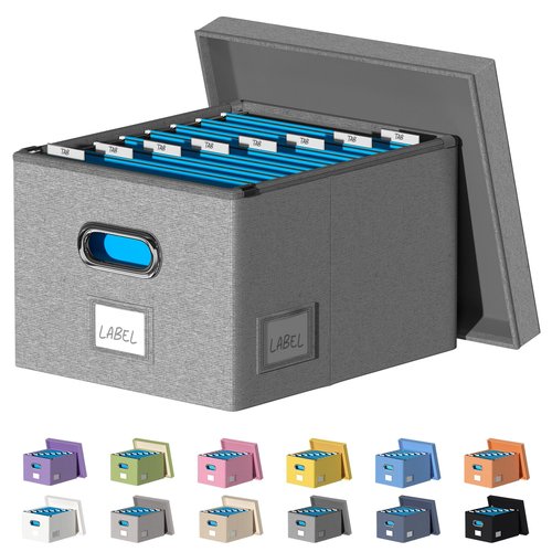 DYWMM File Organizer Collapsible Storage Box for Office File Box with Lids Document Organizer for Office and Home Easy Slide Durable Hanging File Box (Gray)