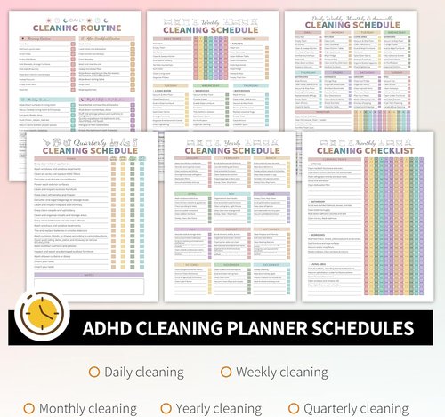 Skiennix ADHD Cleaning Planner - Daily, Weekly & Monthly Checklist for Adults | Green Notebook