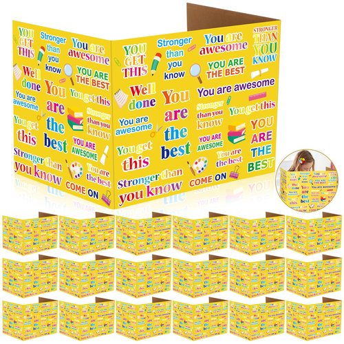 Dinifee 24 Pcs Inspirational Desk Divider Bulk for Student Thick Cardboard School Privacy Folder Classroom Desk Testing Divider Foldable Durable Colored Partition Board for Teacher Reduces Distraction