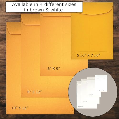 500 Bulk 6x9 Catalog Envelopes with Gummed Flap - Brown Kraft Paper, Open End