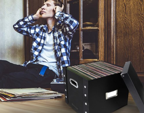 Snap-N-Store Vinyl Record Storage Box - Pack of 1-13.2 x 12.625 x 12.5 Inch LP Holder with Lid for 12-inch Records - Crate Holds up to 75 Vinyl Albums - Classic Blue