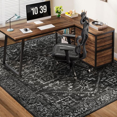 QQpony Chair Mat for Hard Floors, 48" x 60" Office Chair Mat for Hardwood Floor, Area Rug for Living Room, Protector Floor Desk Rug for Home Office (Black)