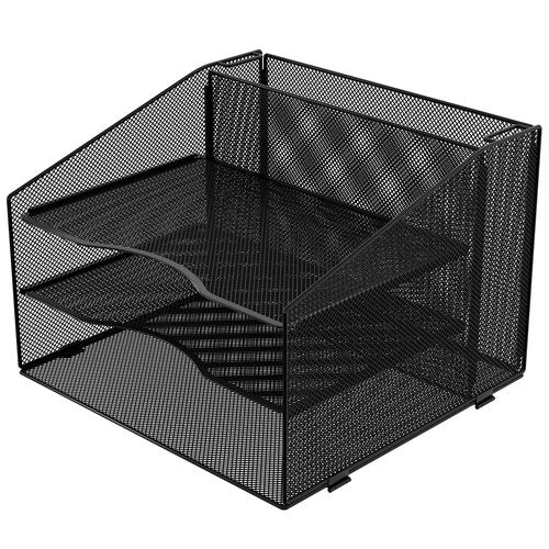 Solinxe 3 Tier Paper Organizer, Mesh Letter Tray Desktop Organizer with Hanging File Folders Holder, Office Organization and Classroom Storage, Black