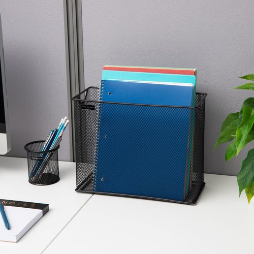Mind Reader Vertical File Storage, Desktop Organizer, Hanging Files, Office, Metal Mesh, 12.25"L x 5.5"W x 10"H, Black