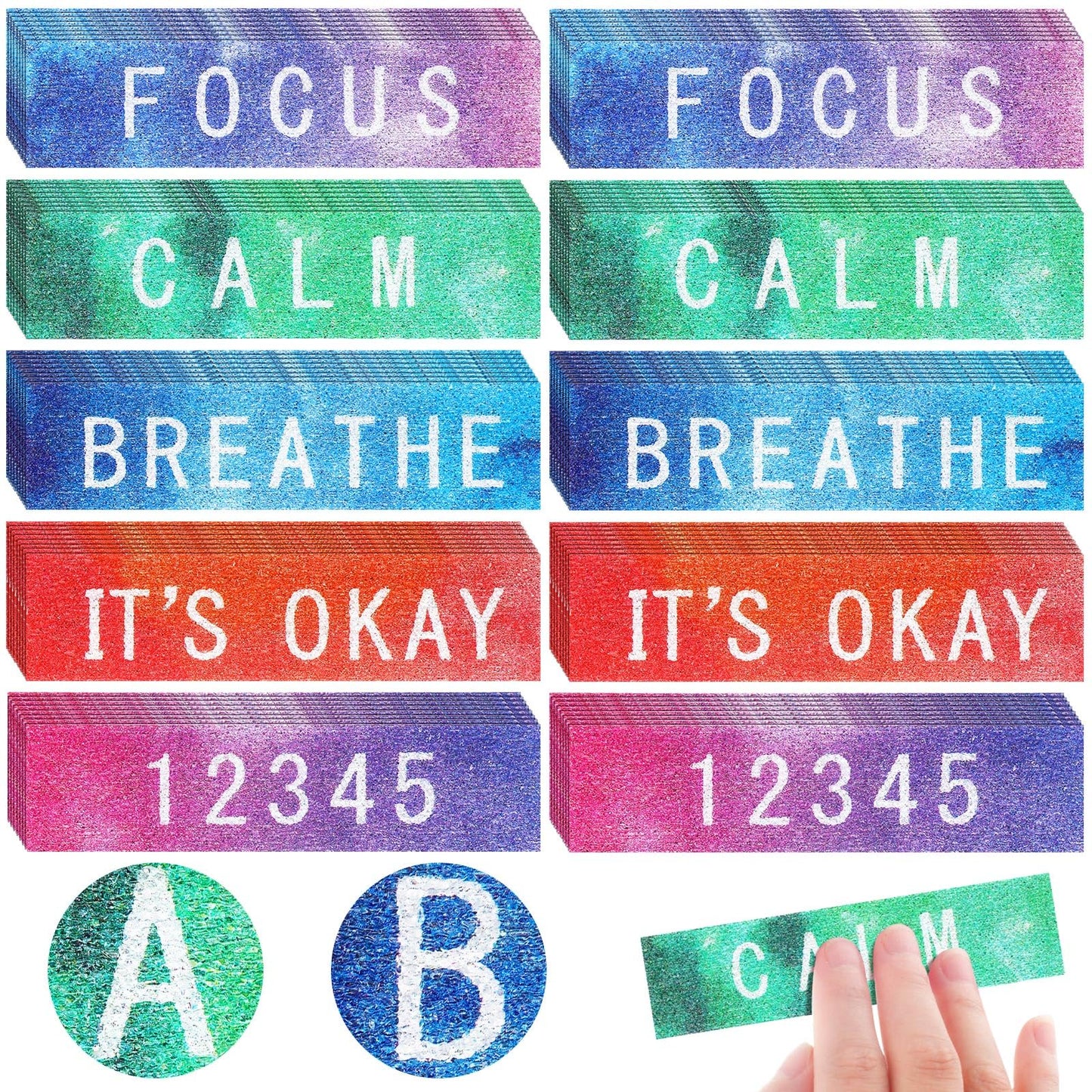 Crtiin 160 Pcs Anxiety Sensory Stickers with Inspirational Quotes Calm Textured Strips Relief Mental Health Stickers School Office Adhesive Sensory Tape Anti Stress Toys (Dreamy Color)