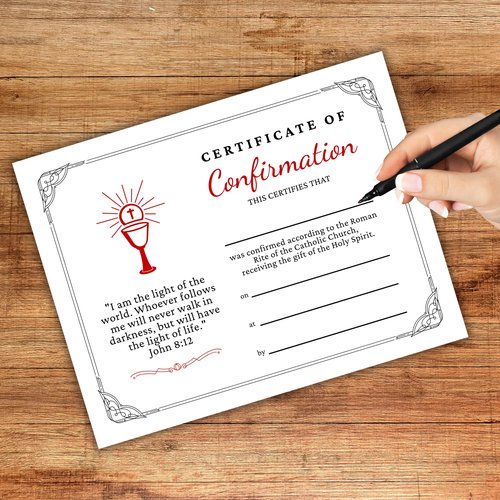 Certificate of Catholic Confirmation 30pk 8.5x11” Roman Rite Dedication Ceremony Priest Religious Sacrament Teachings Reconciliation