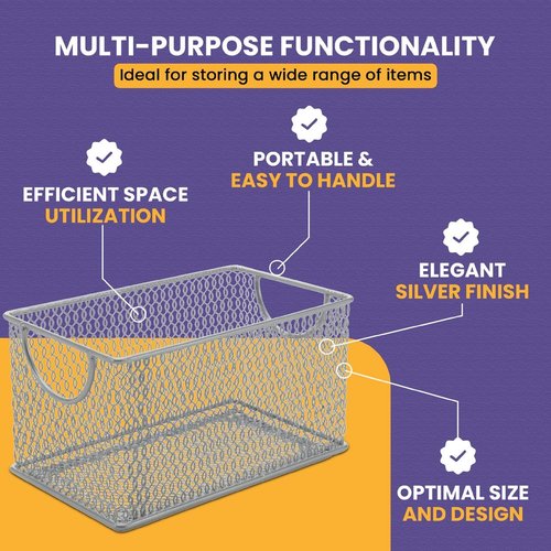 Ybm Home Mesh Storage Box, Silver Mesh Great for School Home or Office Supplies, Books , Computer Discs and More 2302 (1, Zip Box- 8 X 4.5 X 4.8 Inches)