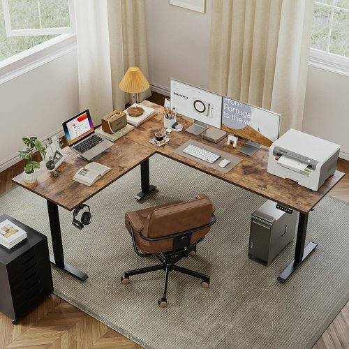 Agilestic L-Shaped Standing Desk - Adjustable Electric Height | Rustic Brown, 75x61 Inch