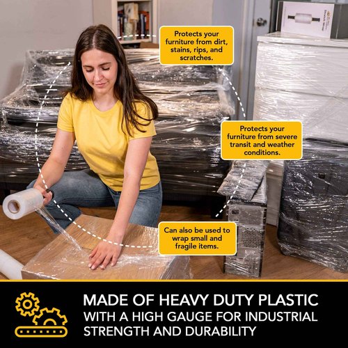Modern Innovations 15 Inch Clear Stretch Wrap Replacement Roll (4 Refill Rolls-4000 Feet) No Handle, Shrink Wrap for Moving, Packing Supplies for Wrapping Furniture, Plastic Pallet Cling