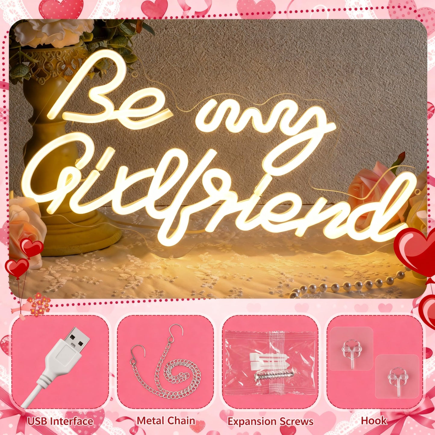 Tujoe Be My Girlfriend Decorations Girlfriend Proposal Neon Sign LED Light Acrylic Letters Surprise Gifts for Proposing Party Romantic Special Night Decor Promposal Dating Ornament