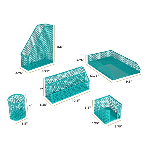 BLU MONACO 5-Piece Dark Teal Desk Organizer Set - Desk Accessories for Women - Teal Desktop Organization