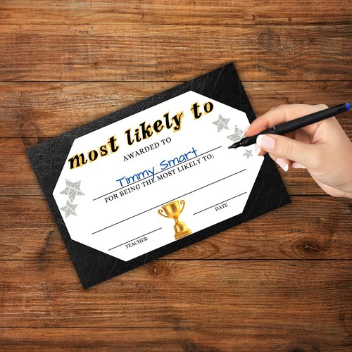 Most Likely To Certificate 30pk 6x9” Fill Out End of Year Awards Superlative Bulk Pack for Teachers Students in Classrooms Minimalist Professional Middle School