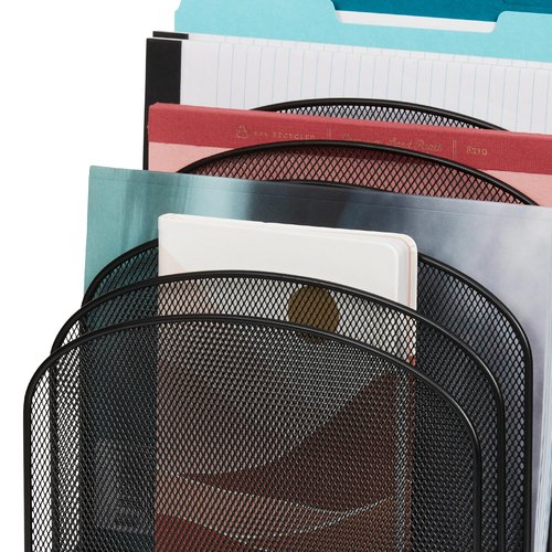 Safco Onyx Desk Organizer, 8 Tiered Vertical Compartments, Office and Classroom Mailbox , Paper and Mail Sorter, Steel Mesh, Black