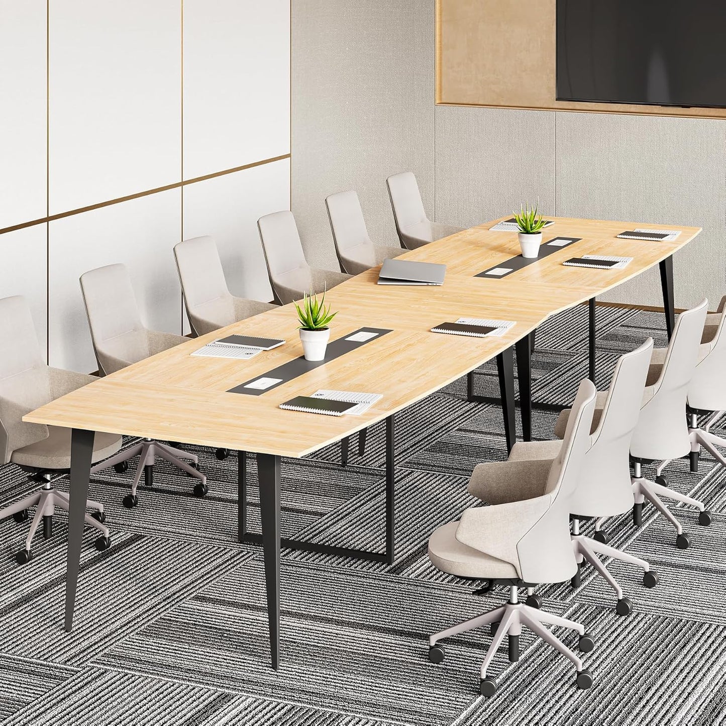 LITTLE TREE 6 FT Conference Room Table, 70.86L x 35.43W x 29.52H Inches Boat Shaped Meeting Seminar Boardroom Table