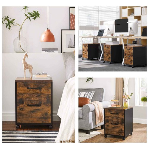 VASAGLE 2 Drawers File Cabinet for Home Office, Printer Stand with Wheels, for A4, Letter Sized Documents, Hanging File Folders, Rustic Brown and Ink Black UOFC042B01V1