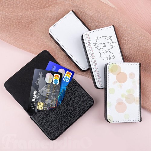 Framendino, 4 Pack Sublimation Blank Business Card Holder PU Leather Name Case Pocket for Office Supplies