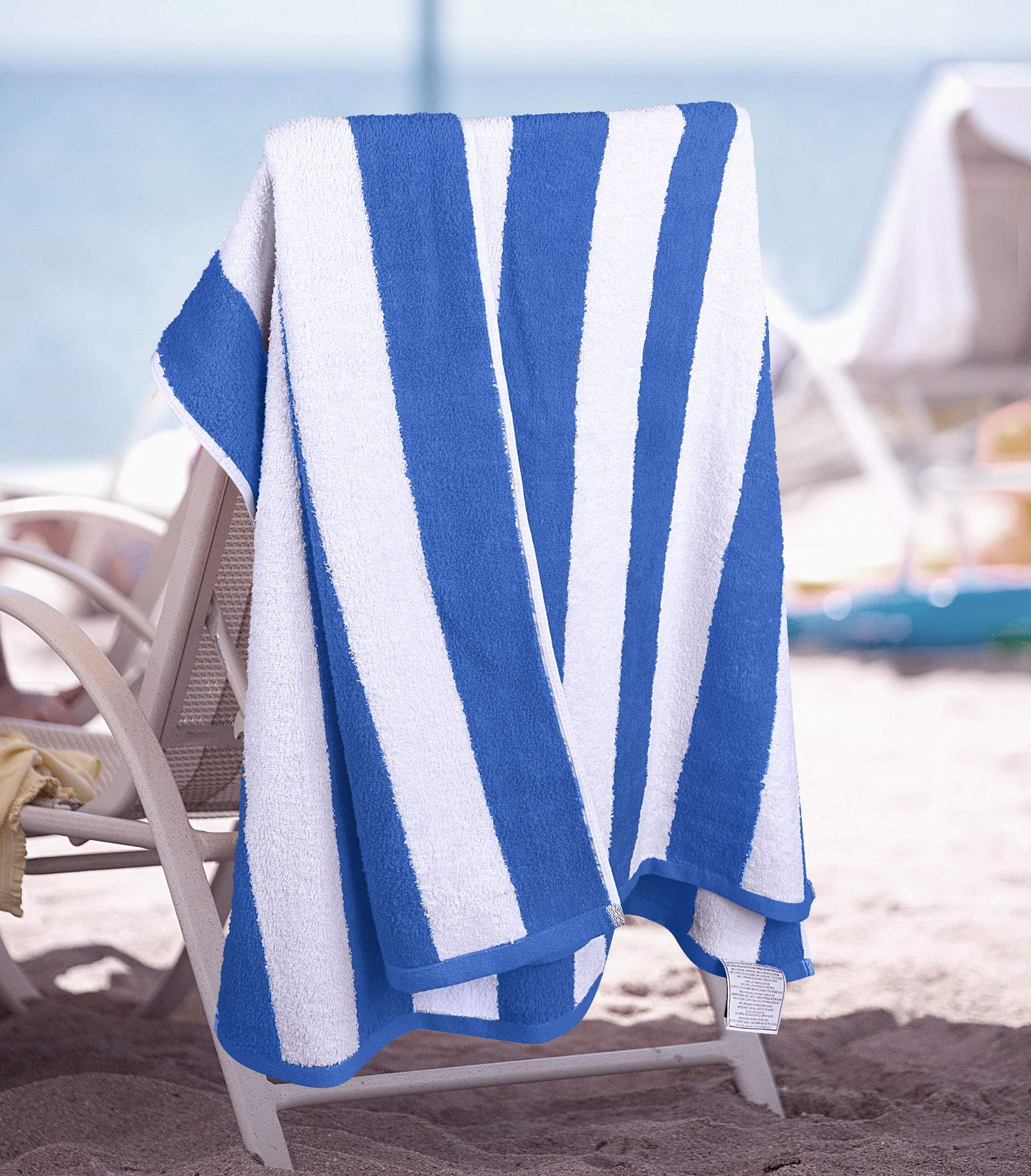 Utopia Towels Pack of 4 Cabana Beach Towels, Oversized 30 x 60 Inches Cotton Beach Towel Set, Smooth Ring Spun Texture for Pool and Swim Days, Modern Striped Design Bath Towels, Blue