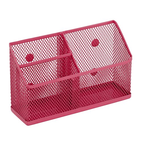 LockerMate Magnetic Pencil Holder, Locker Organizer with 3 Mesh Storage Compartments, Pink