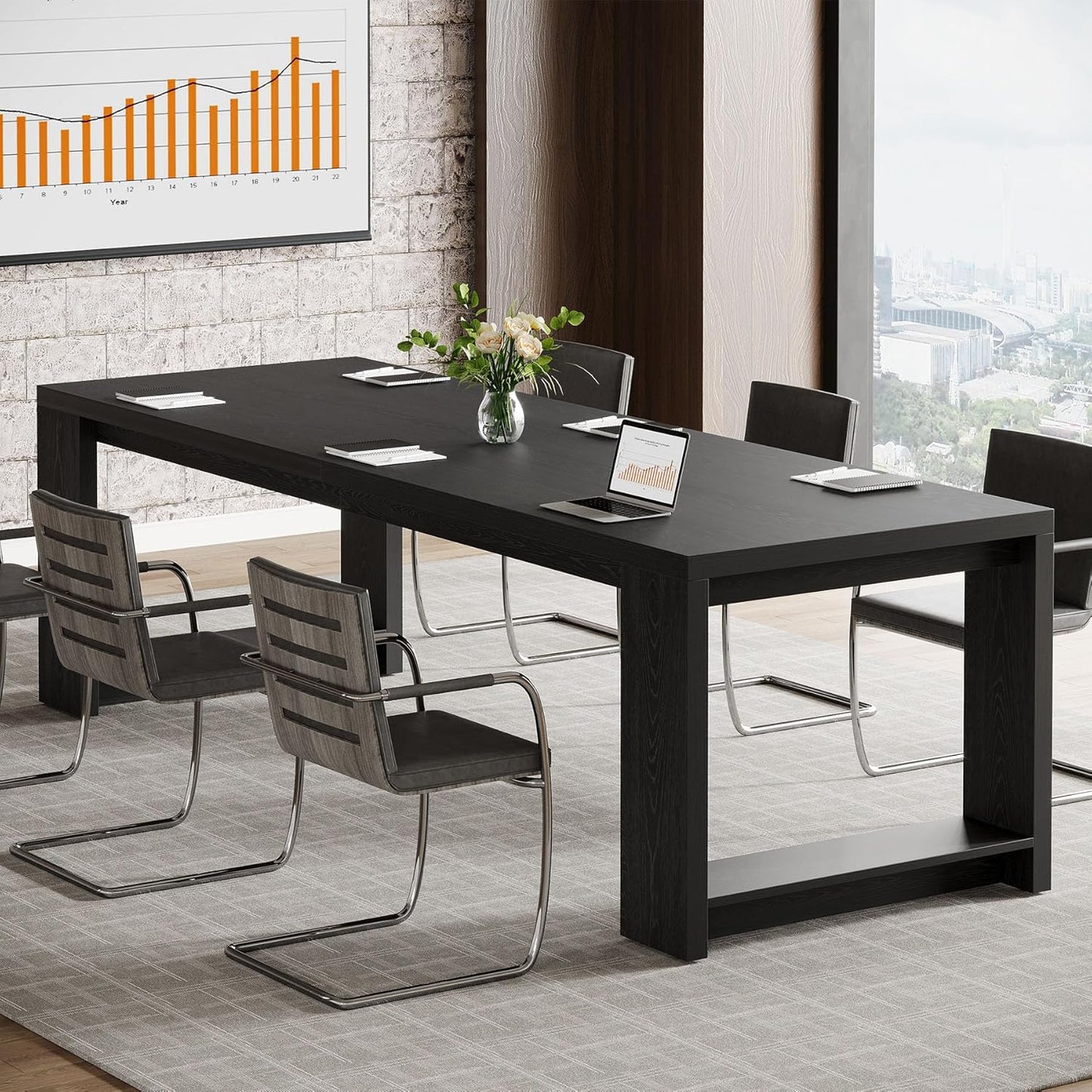 Tribesigns Large Conference Table - 87-Inch Rectangular Meeting Desk for 6-8 | Black Farmhouse Style