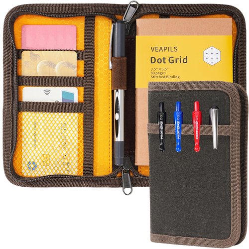 Pocket Journal Cover with Field Book, Waterproof Pocket Notebook Cover with Zipper for Journal Planner, Small Notebook Holder for Field Notes & Moleskine Cahier 3.5" x 5.5" - Mini Field Journal
