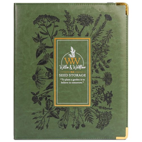 Create-ables Willow and Wildflower Garden Seed Organizer Binder, Seed Storage Organizer, Garden Binder Book for Packet Storage Catalog Can Store 120 Packets with Dibber and Widger (Moss Green)