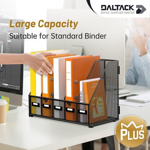 DALTACK Desk Organizers Metal Magazine File Holder with 5 Vertical Compartments Folder Storage Binder Organizer for Office Home School Organization, Black Plus