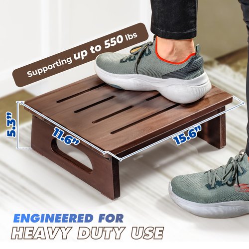 2BHOME Wooden Step Stool, 5.3" One Step Stool for Adults with Built-in Handle, Supports up to 550lbs, Durable & Non-Slip Bedside Stool for Bedroom, Kitchen, Bathroom or High Beds