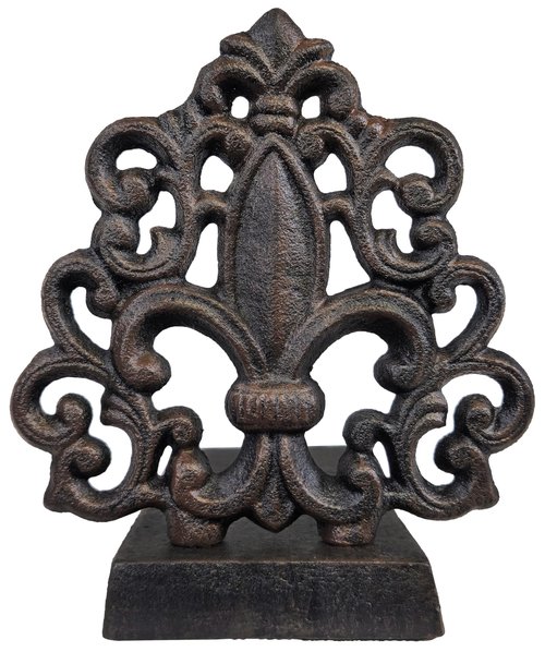 LuLu Decor, Cast Iron Fleur De Lis Door Stop, Door Stopper in Antique Black Finish, Beautiful and Useful Product, Simply Insert Flat Base Underneath Your Door Space, Works Great (LB15BK3)