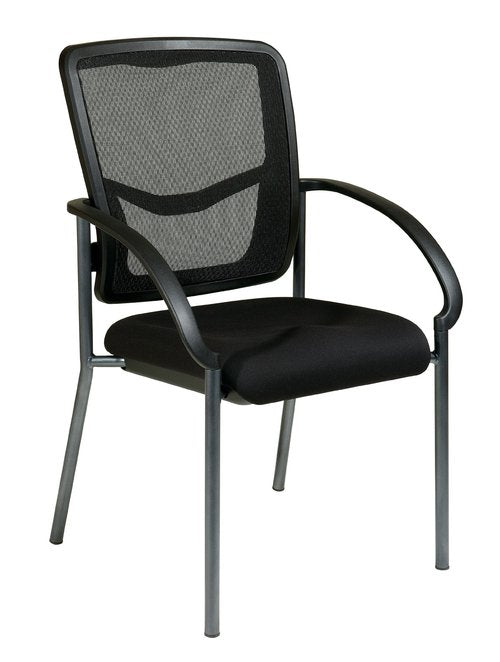 Office Star ProGrid Deluxe Stackable Visitor's Chair with Breathable Back and Padded Lumbar Support Seat, with Rolling Casters, Titanium Base, Coal FreeFlex