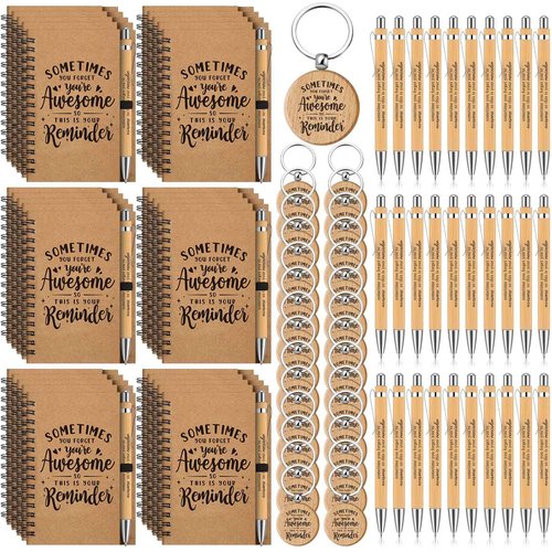 Cholemy 90 Pcs Thank You Gifts Graduation Teachers Employee Appreciation Gifts Bulk Team Coworker Christian Inspirational Spiral Motivational Bamboo Pen Kraft Notebooks with Keychain(Awesome Sign)