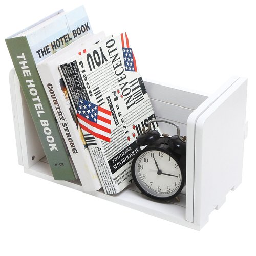 MyGift White Wood Desktop Bookshelf Organizer, Expandable Adjustable Display Shelf Book Rack