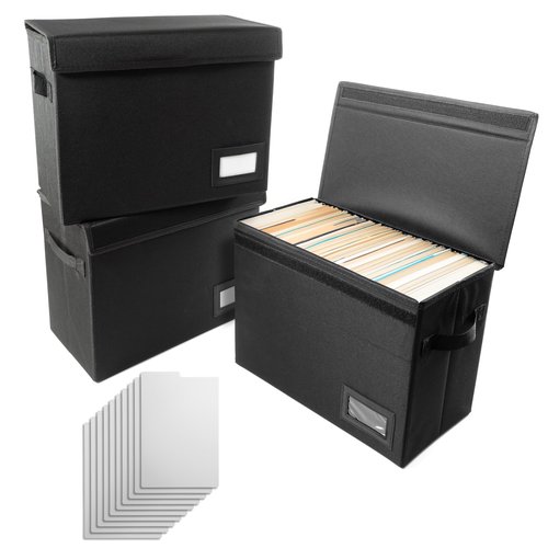 PP Premium Products Comic Book Storage, 3 Pack, Comic Book Boards - Comic Storage Boxes for 150-180 Comic Books with Lid and Label Slot 15.5" X 7.5" X 11"- Bonus Dividers – Black