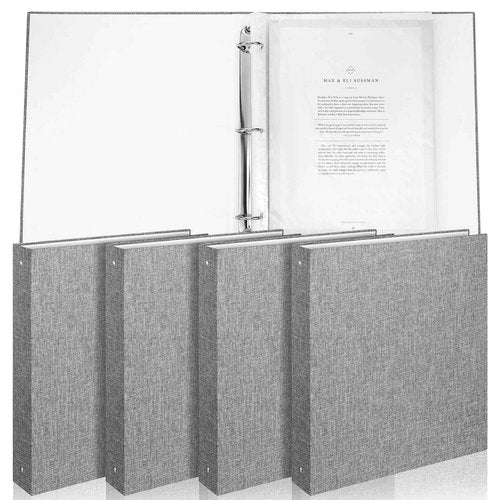 Eersida 4 Pack 3 Ring Binder 1 Inch Round Ring Binder Organizer with Linen Cover Holds 8.5" x 11" Paper Gray Linen Fabric for Schools, Offices and Homes