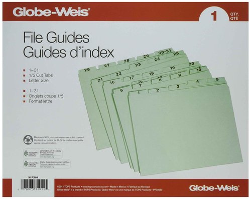 Globe-Weis Recycled Daily Indexed Top Tab Guides (GLW31PX91)